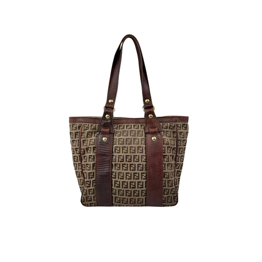 Fendi Zucca Tote Bag Beige Canvas and Leather