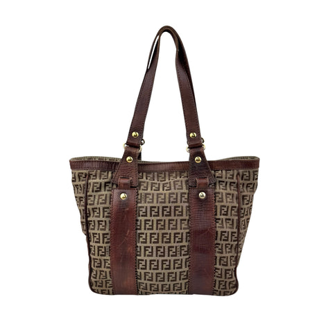 Pre-owned Fendi Zucca Tote Bag Beige Canvas and Leather tote bag main image