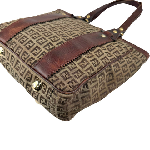 Pre-owned Fendi Zucca Tote Bag Beige Canvas and Leather tote bag