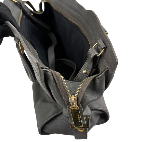 Pre-owned Saint Laurent Grey Calfskin Leather Cabas Chyc bag
