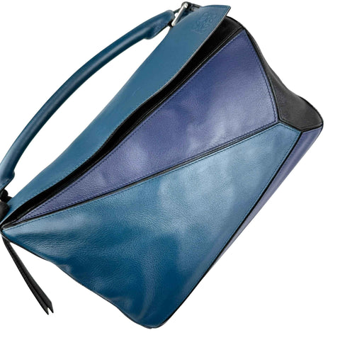 Loewe Calfskin Colorblock Medium Puzzle Bag Blue
