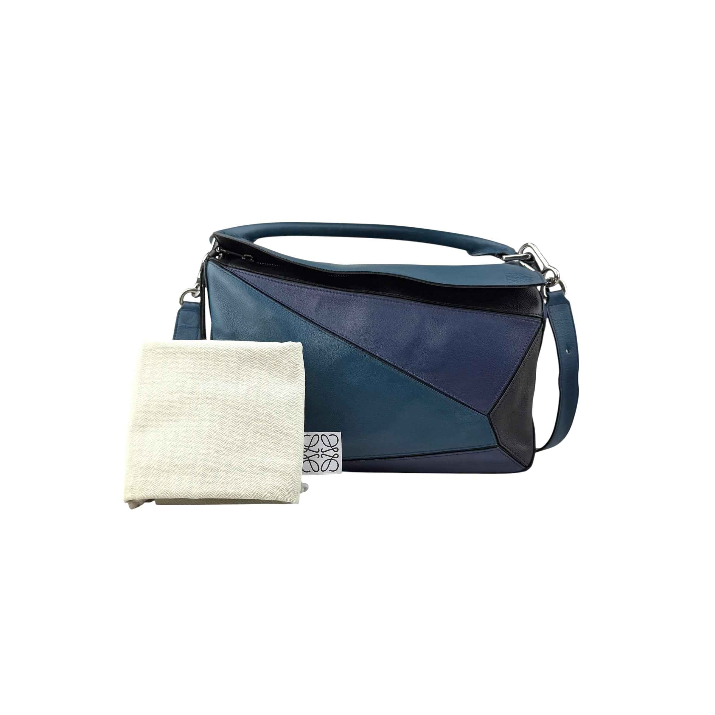Loewe Calfskin Colorblock Medium Puzzle Bag Blue