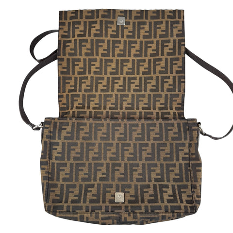 Fendi Zucca Brown Leather Messenger Bag