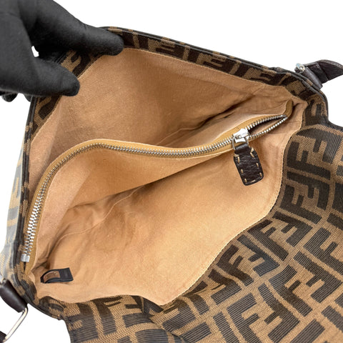 Fendi Zucca Brown Leather Messenger Bag