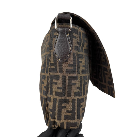 Fendi Zucca Brown Leather Messenger Bag