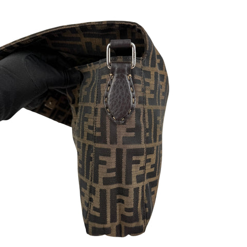 Fendi Zucca Brown Leather Messenger Bag