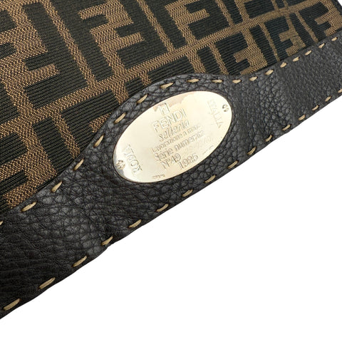 Fendi Zucca Brown Leather Messenger Bag
