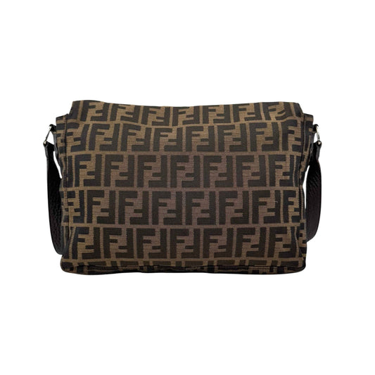 Fendi Zucca Brown Leather Messenger Bag