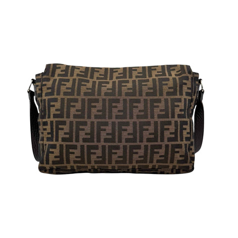 Fendi Zucca Brown Leather Messenger Bag