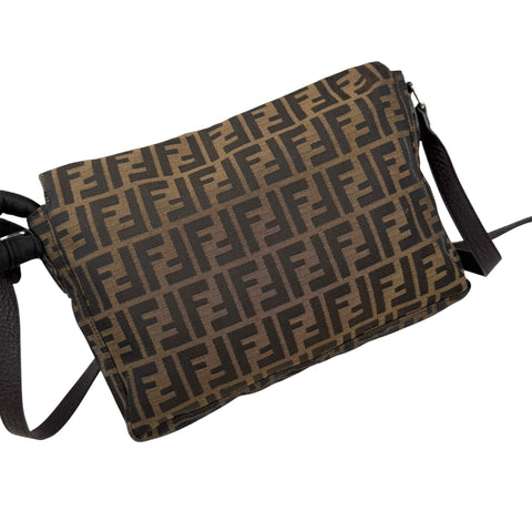 Fendi Zucca Brown Leather Messenger Bag