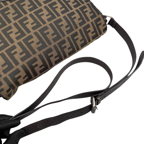 Fendi Zucca Brown Leather Messenger Bag