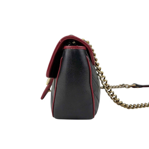 Gucci Black/RedQuilted Leather Marmont Torchon Flap Bag