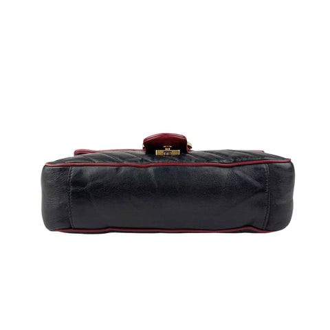 Gucci Black/RedQuilted Leather Marmont Torchon Flap Bag