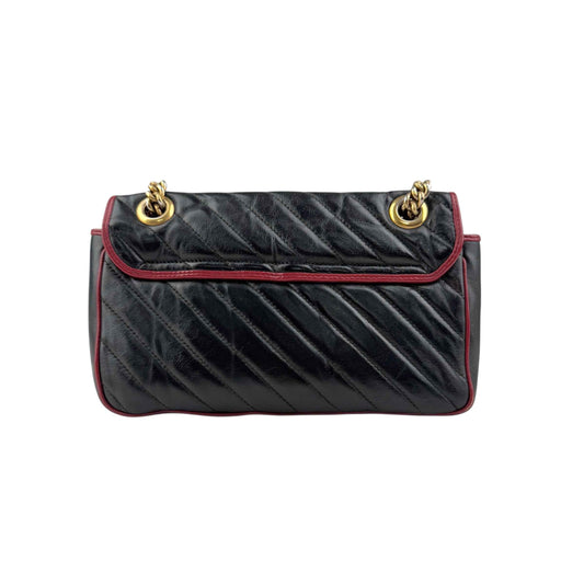 Gucci Black/RedQuilted Leather Marmont Torchon Flap Bag