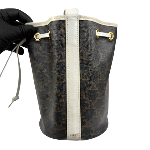 Celine Drawstring Bag Triomphe Canvas White Calfskin