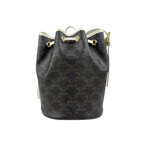 Celine Drawstring Bag Triomphe Canvas White Calfskin