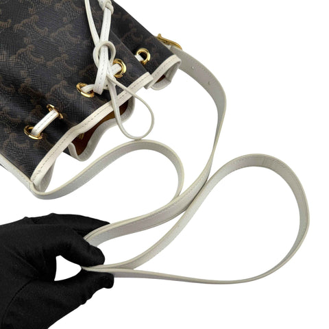 Celine Drawstring Bag Triomphe Canvas White Calfskin
