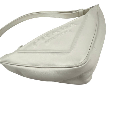 Prada White Leather Triangle Shoulder Bag