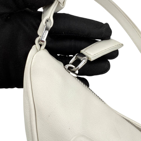 Prada White Leather Triangle Shoulder Bag