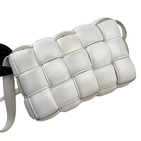 Pre-owned Bottega Veneta White Nappa Leather Maxi Weave Padded Cassette bag