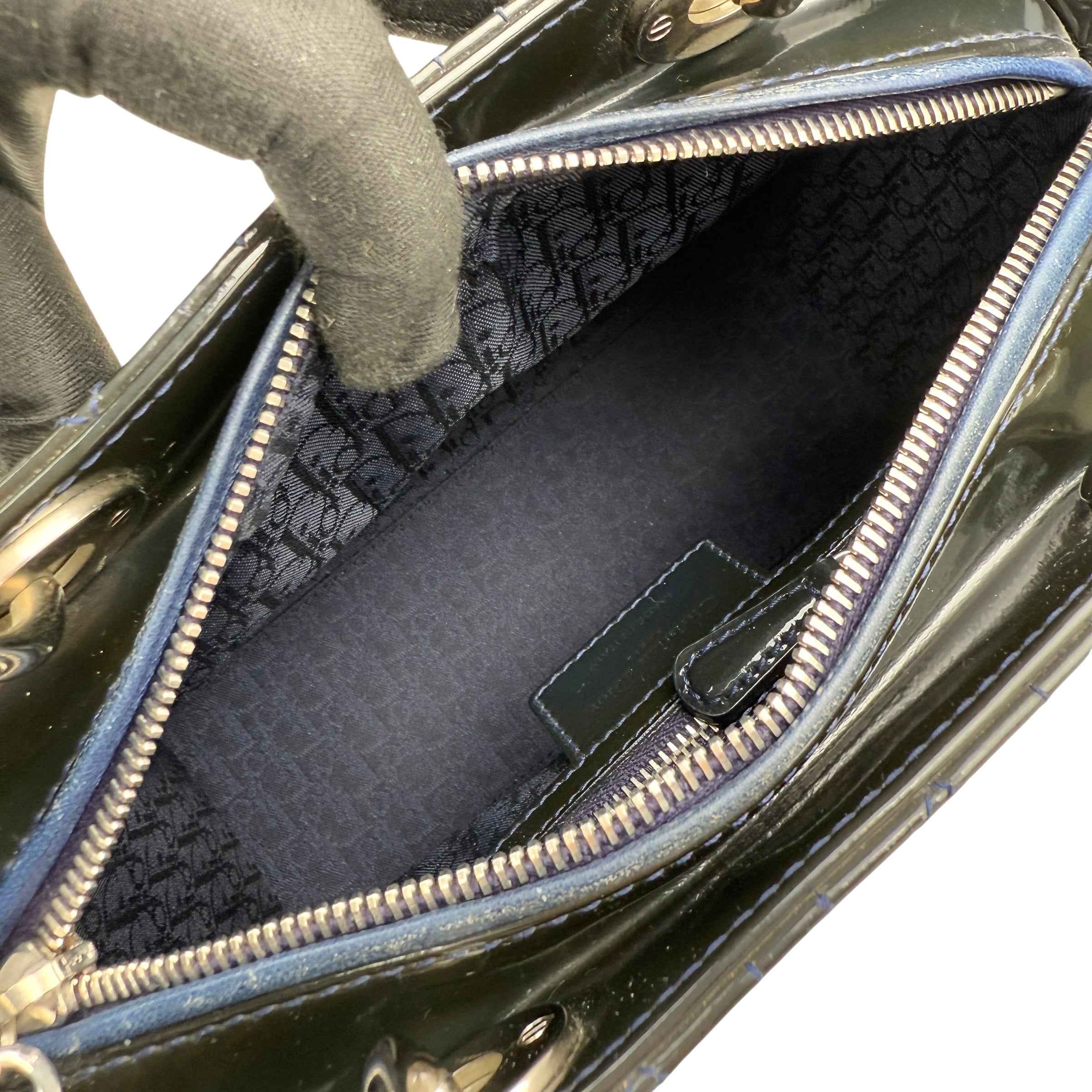 Dior Black Cannage Quilted Patent Leather Lady Dior Bag