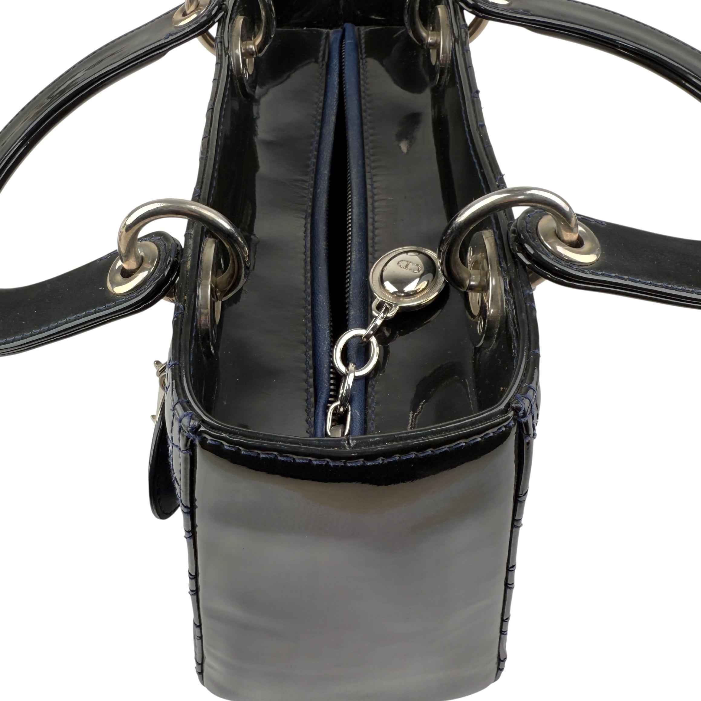 Dior Black Cannage Quilted Patent Leather Lady Dior Bag