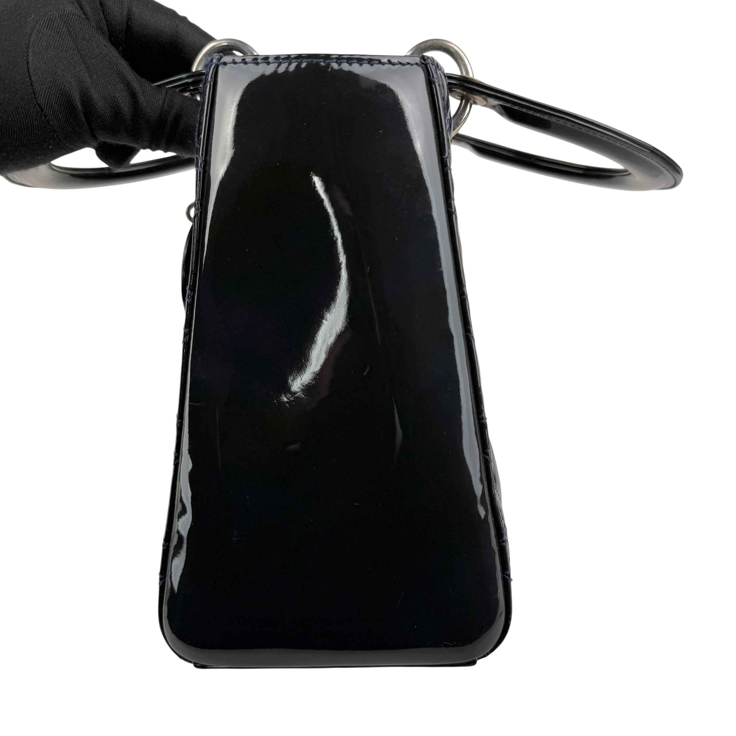 Dior Black Cannage Quilted Patent Leather Lady Dior Bag