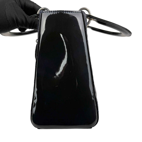Dior Black Cannage Quilted Patent Leather Lady Dior Bag