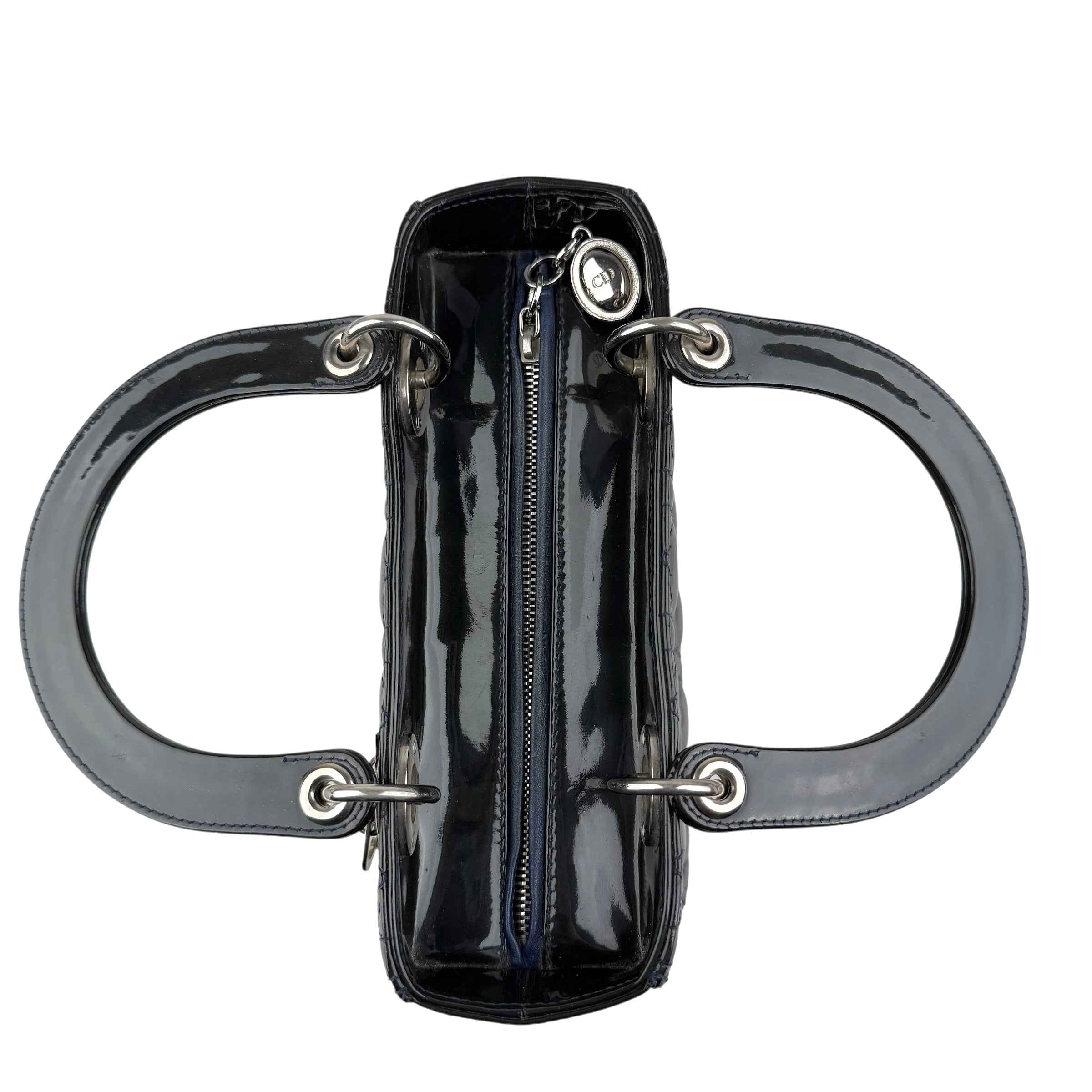 Dior Black Cannage Quilted Patent Leather Lady Dior Bag