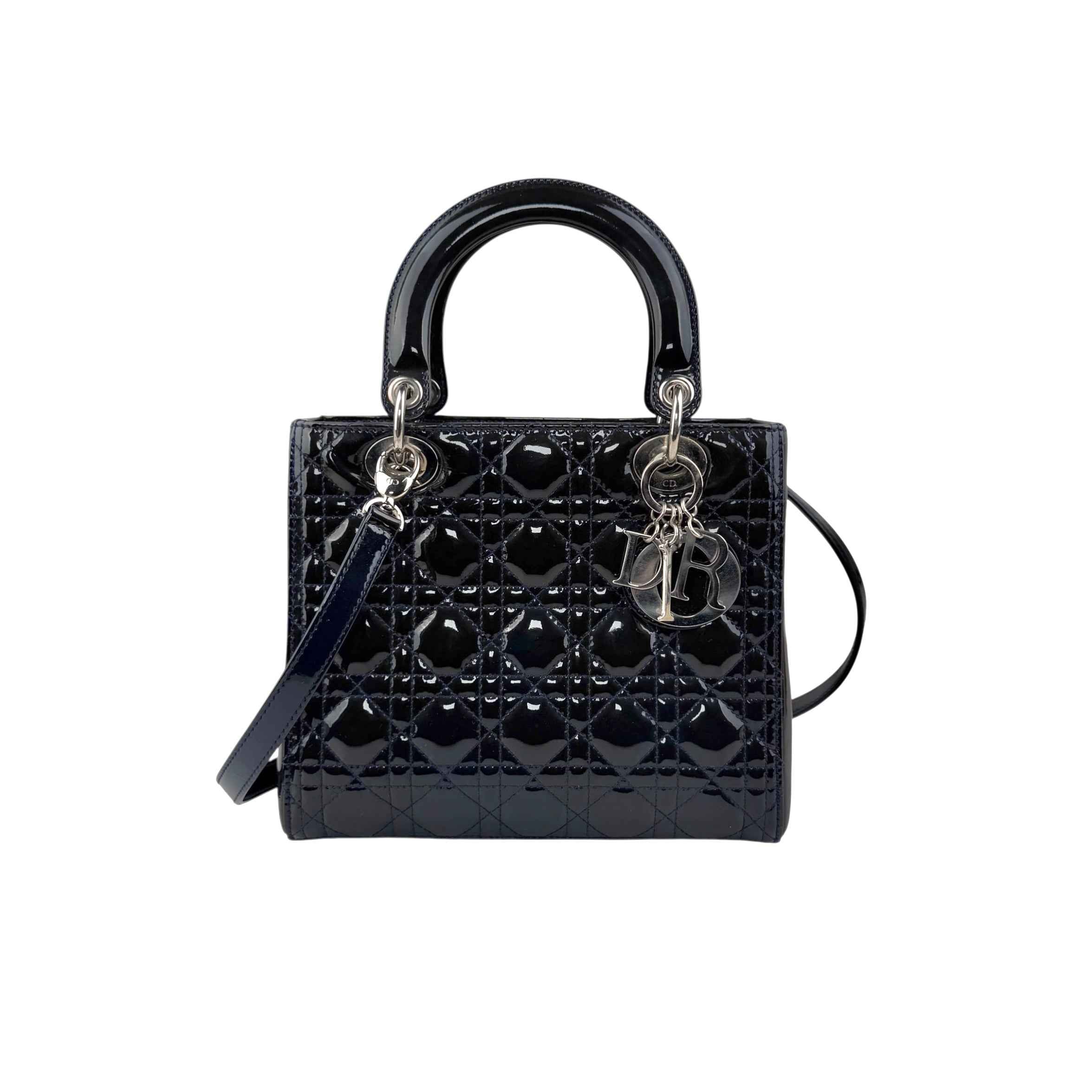 Dior Black Cannage Quilted Patent Leather Lady Dior Bag