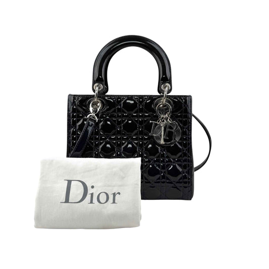 Dior Black Cannage Quilted Patent Leather Lady Dior Bag