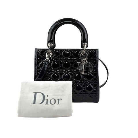 Dior Black Cannage Quilted Patent Leather Lady Dior Bag