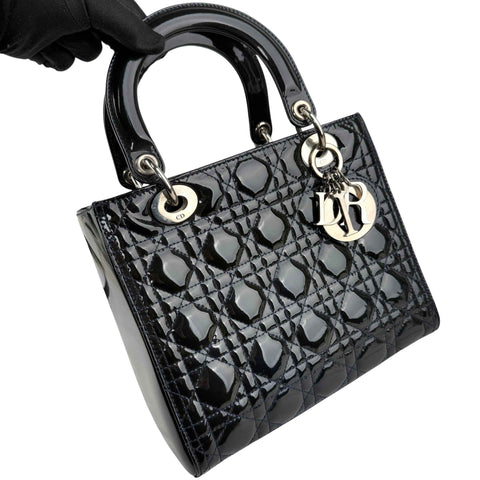 Dior Black Cannage Quilted Patent Leather Lady Dior Bag