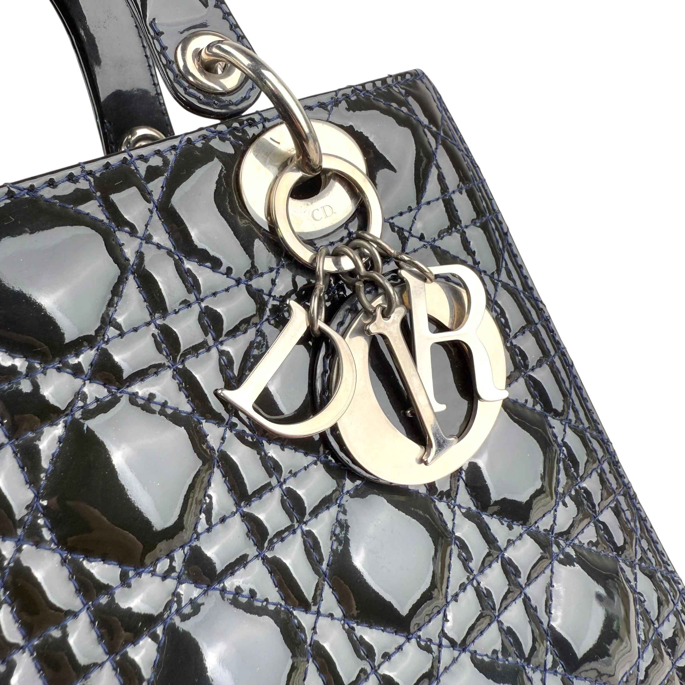 Dior Black Cannage Quilted Patent Leather Lady Dior Bag