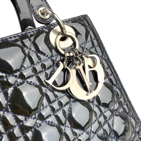Dior Black Cannage Quilted Patent Leather Lady Dior Bag