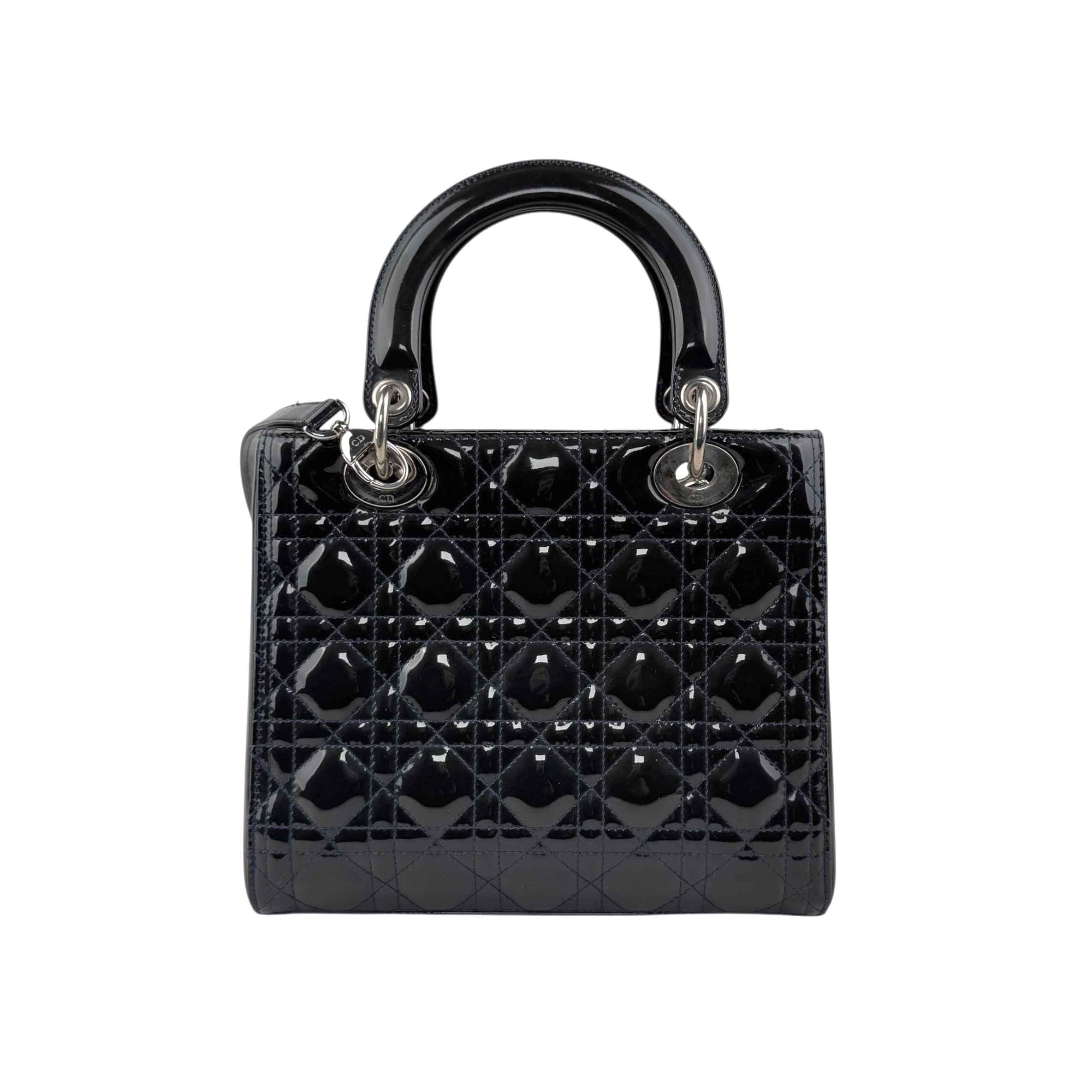Dior Black Cannage Quilted Patent Leather Lady Dior Bag