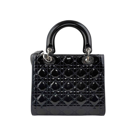 Dior Black Cannage Quilted Patent Leather Lady Dior Bag