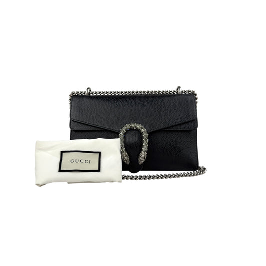 Pre-owned Gucci Black Grained Leather Medium Dionysus Shoulder Bag shoulder bag back view
