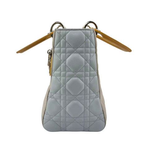 Dior Lady Dior model handbag in Bleu Pale, yellow and grey leather cannage