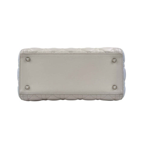 Dior Lady Dior model handbag in Bleu Pale, yellow and grey leather cannage