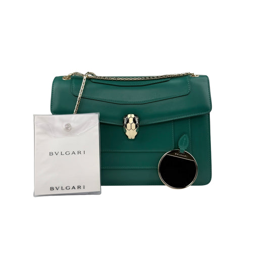 Pre-owned Bvlgari Bulgari Calfskin Serpenti Forever Shoulder Bag Emerald Green shoulder bag back view