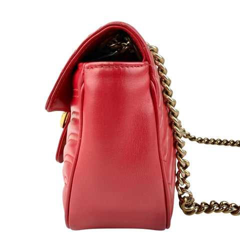 Pre-owned Gucci Red Quilted Leather GG Marmont Medium Matelasse Shoulder Bag shoulder bag