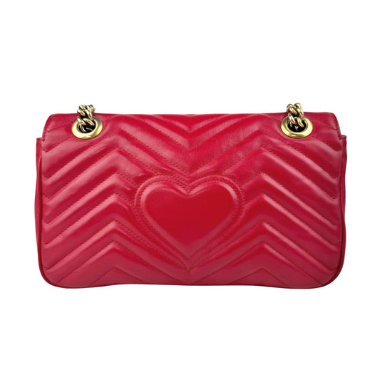 Pre-owned Gucci Red Quilted Leather GG Marmont Medium Matelasse Shoulder Bag shoulder bag back view