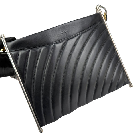 Pre-owned Chloé Chloe Black Quilted Leather Metal Roy Shoulder Bag shoulder bag