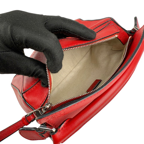 Loewe Red Pebbled Calfskin Leather Mini Puzzle Bag