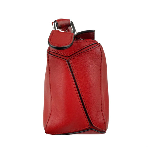 Loewe Red Pebbled Calfskin Leather Mini Puzzle Bag