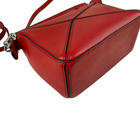 Loewe Red Pebbled Calfskin Leather Mini Puzzle Bag
