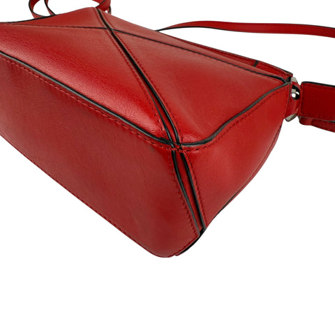 Loewe Red Pebbled Calfskin Leather Mini Puzzle Bag