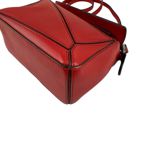 Loewe Red Pebbled Calfskin Leather Mini Puzzle Bag