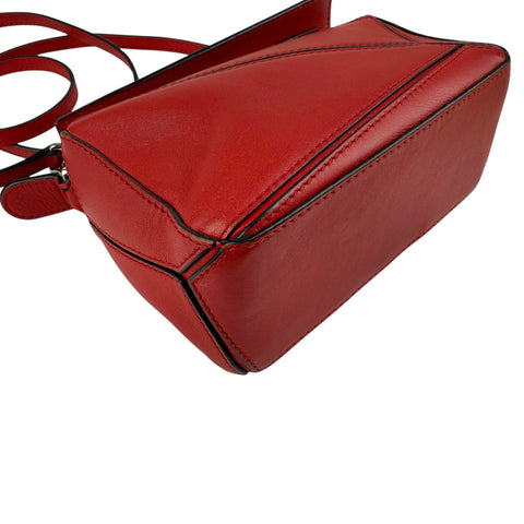 Loewe Red Pebbled Calfskin Leather Mini Puzzle Bag